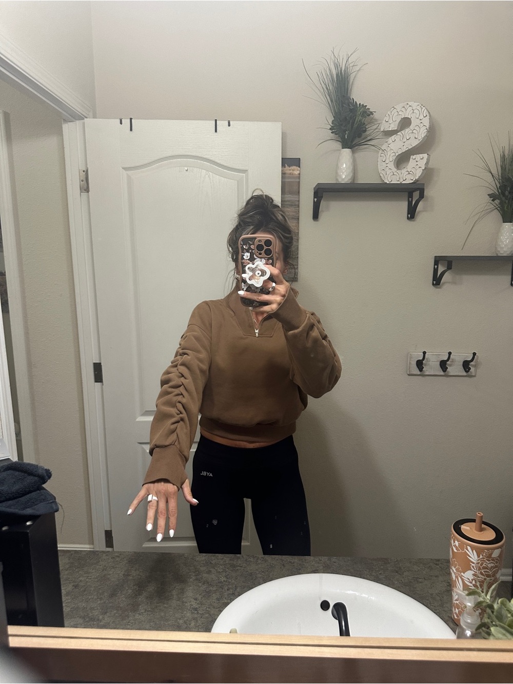 Women’s Brown Quarter-Zip Pullover Hoodie